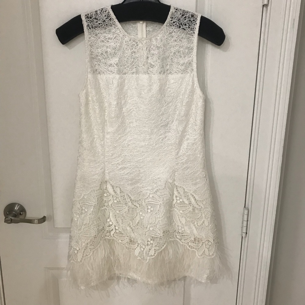 NWT Alexis lace feather trim cocktail dress